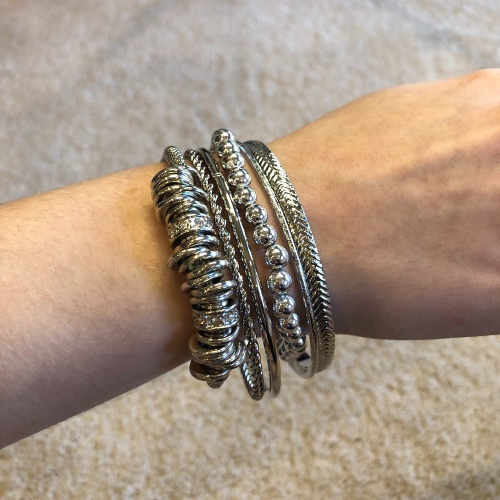 Silver Plated Bracelet Bundle Includes 6 Women's Bracelets
